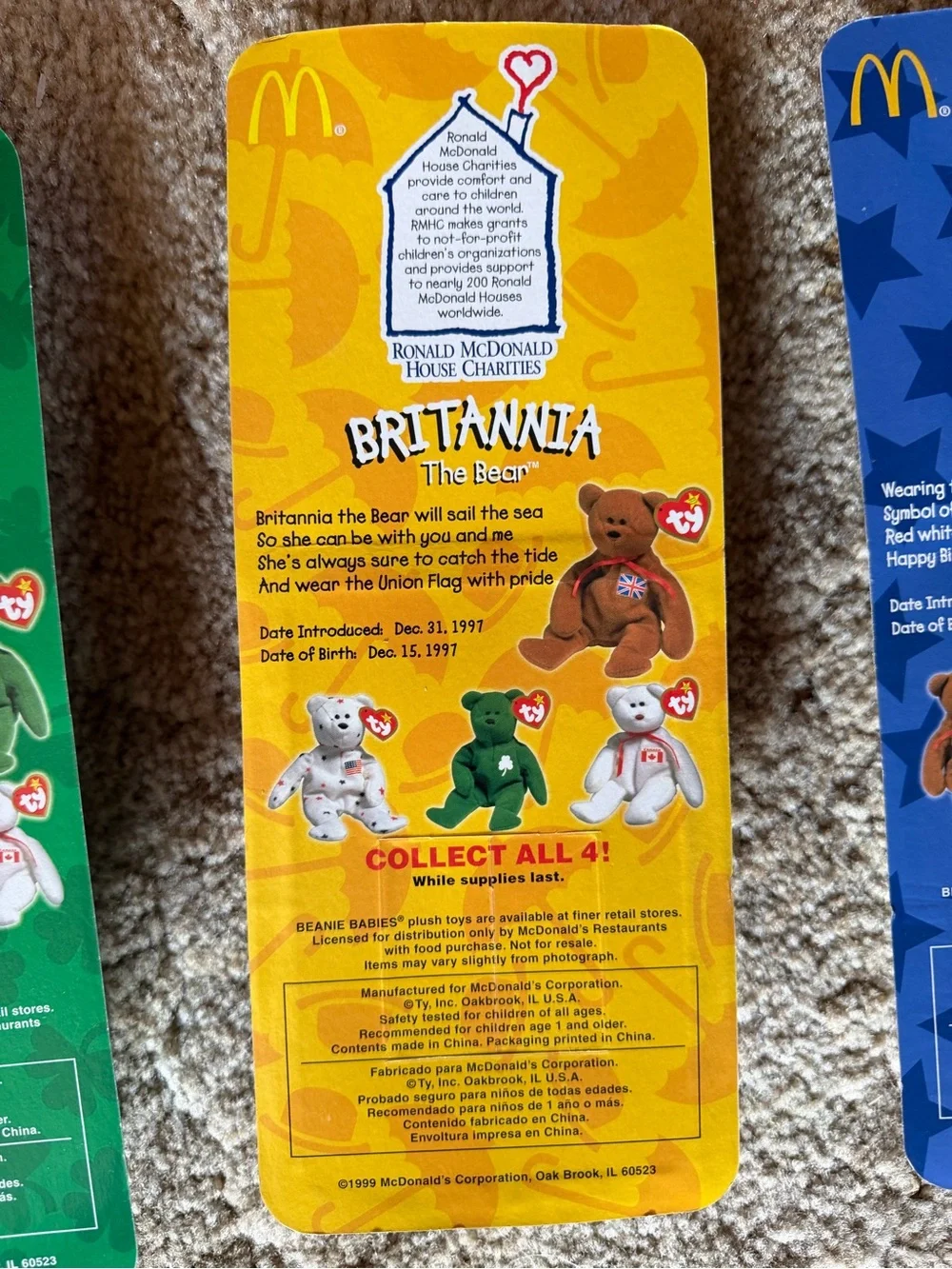 TY Teenie Beanie Babies International Bear Set - Maple, Erin, Britannia & Glory